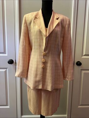 CHRISTIAN DIOR Peach Plaid Tailored Women's SUIT